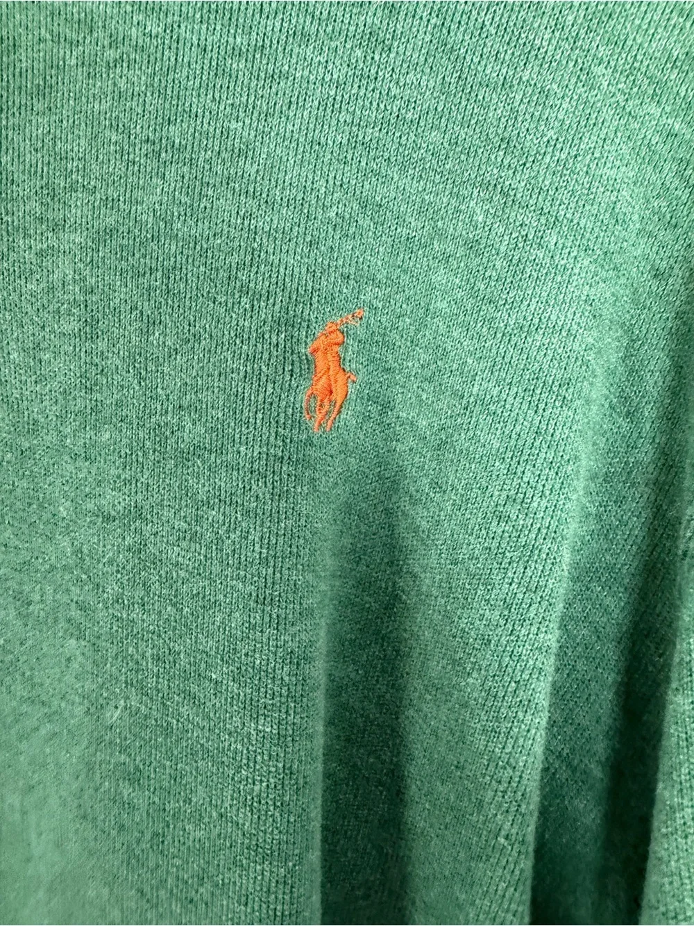 Ralph Lauren Green Quarter-Zip V-Neck Sweater with Orange Pony